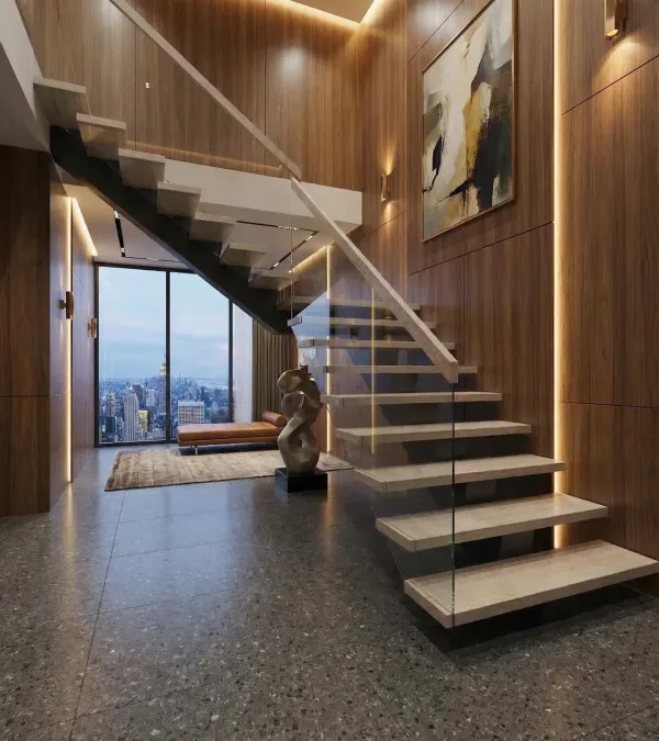 Steel beam floating stair in a Toronto commercial space